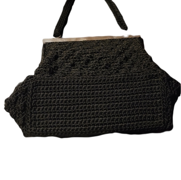Women Vintage Small Black Top Handle Crochet Purse/Women Dress Purse/ Women Zipp - Picture 3 of 8